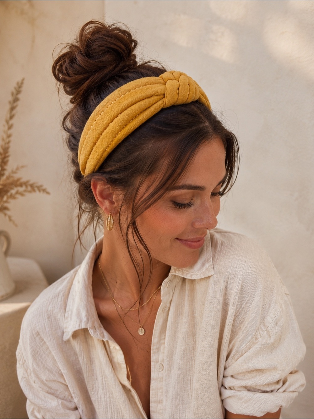 Anthropologie Quilted Knotted Headband in Mustard